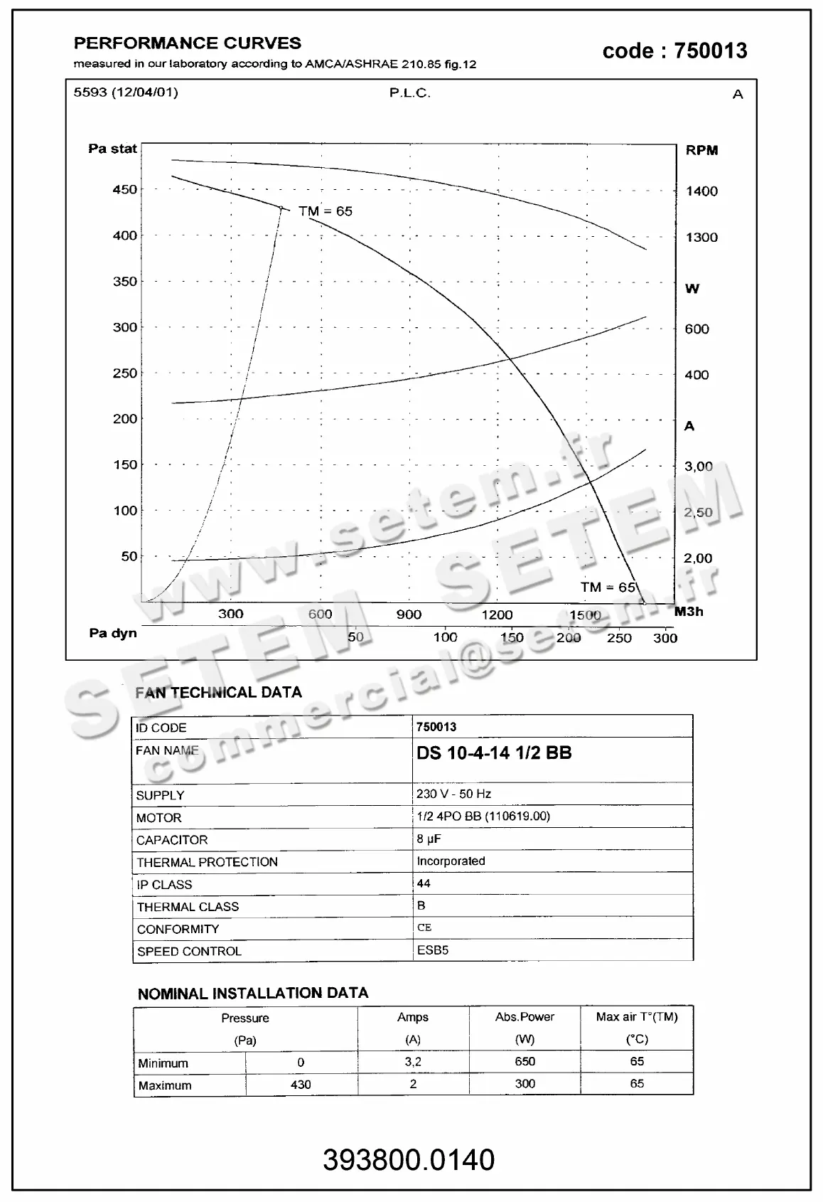 3938000140-VENTILATEUR LEMMENS DS10.4.14.1/2.BB 130002 *750013* 3