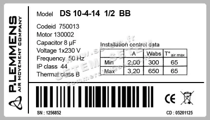 3938000140-VENTILATEUR LEMMENS DS10.4.14.1/2.BB 130002 *750013* 4