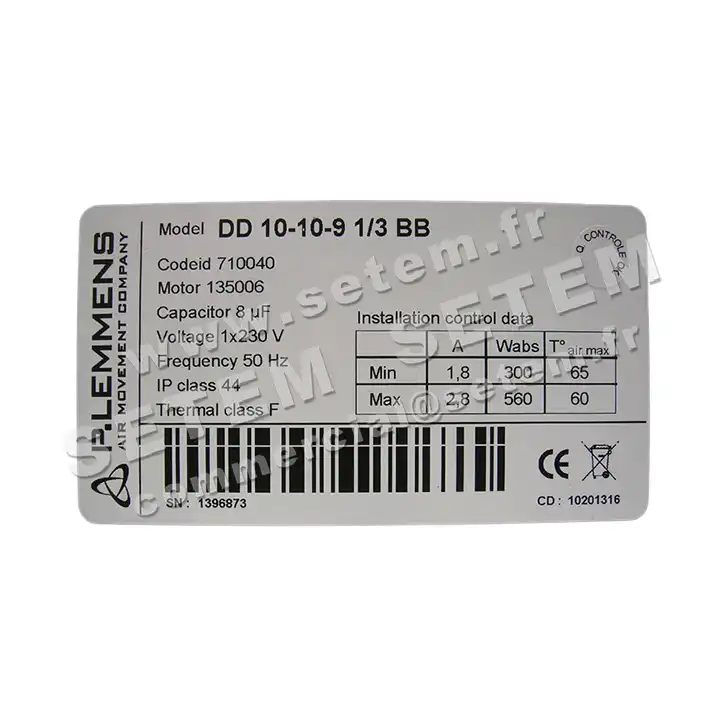 3938000250-VENTILATEUR LEMMENS DD10.10.9.1/3.BB +BR *710040* 3