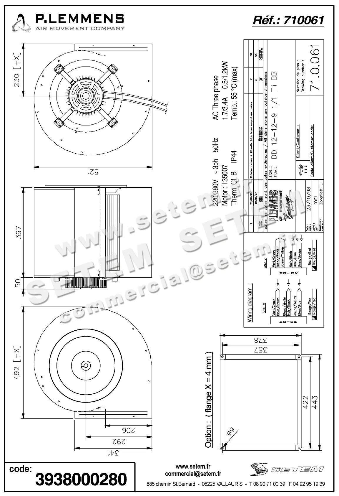 3938000280-VENTILATEUR LEMMENS DD12.12.9.1/1.TIBB 135007 +BR *710061* 2