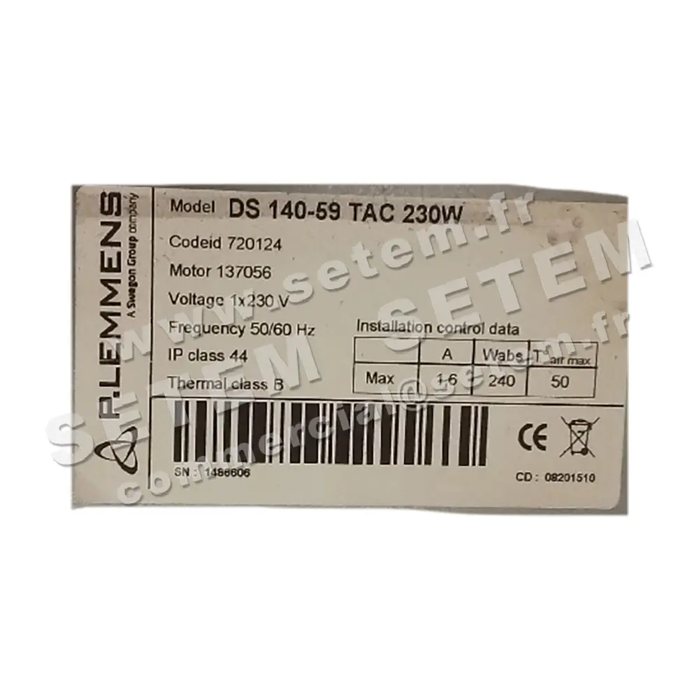 3938001030-VENTILATEUR LEMMENS DS140.59 *720124* 2