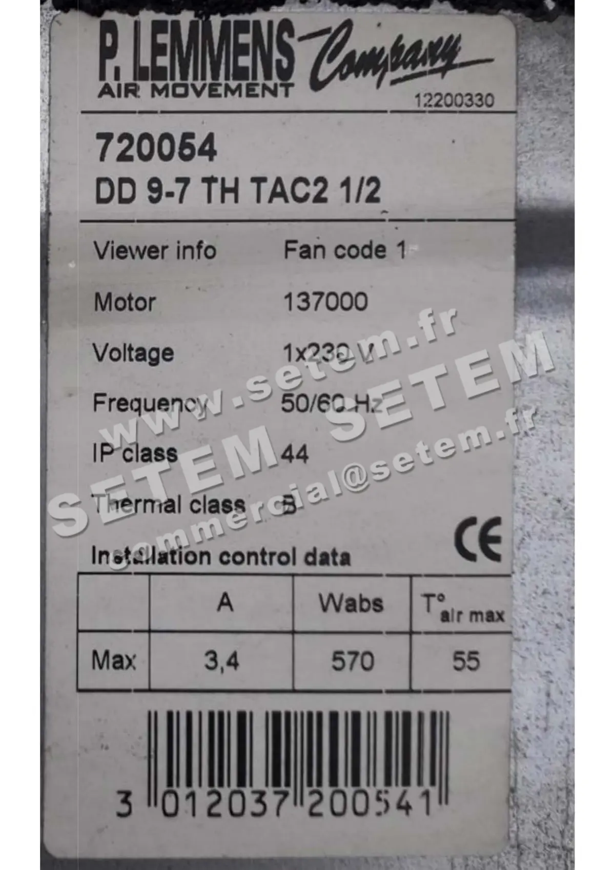 3938001100-VENTILATEUR LEMMENS DD9.7.TH.TAC2.1/2 +BR *720054* 5