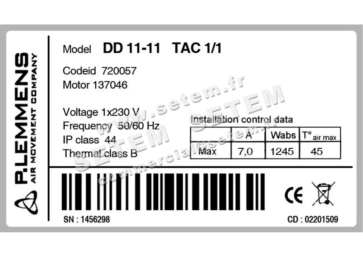 3938001102-VENTILATEUR LEMMENS DD11.11.TAC2.1/1 *720057* 5