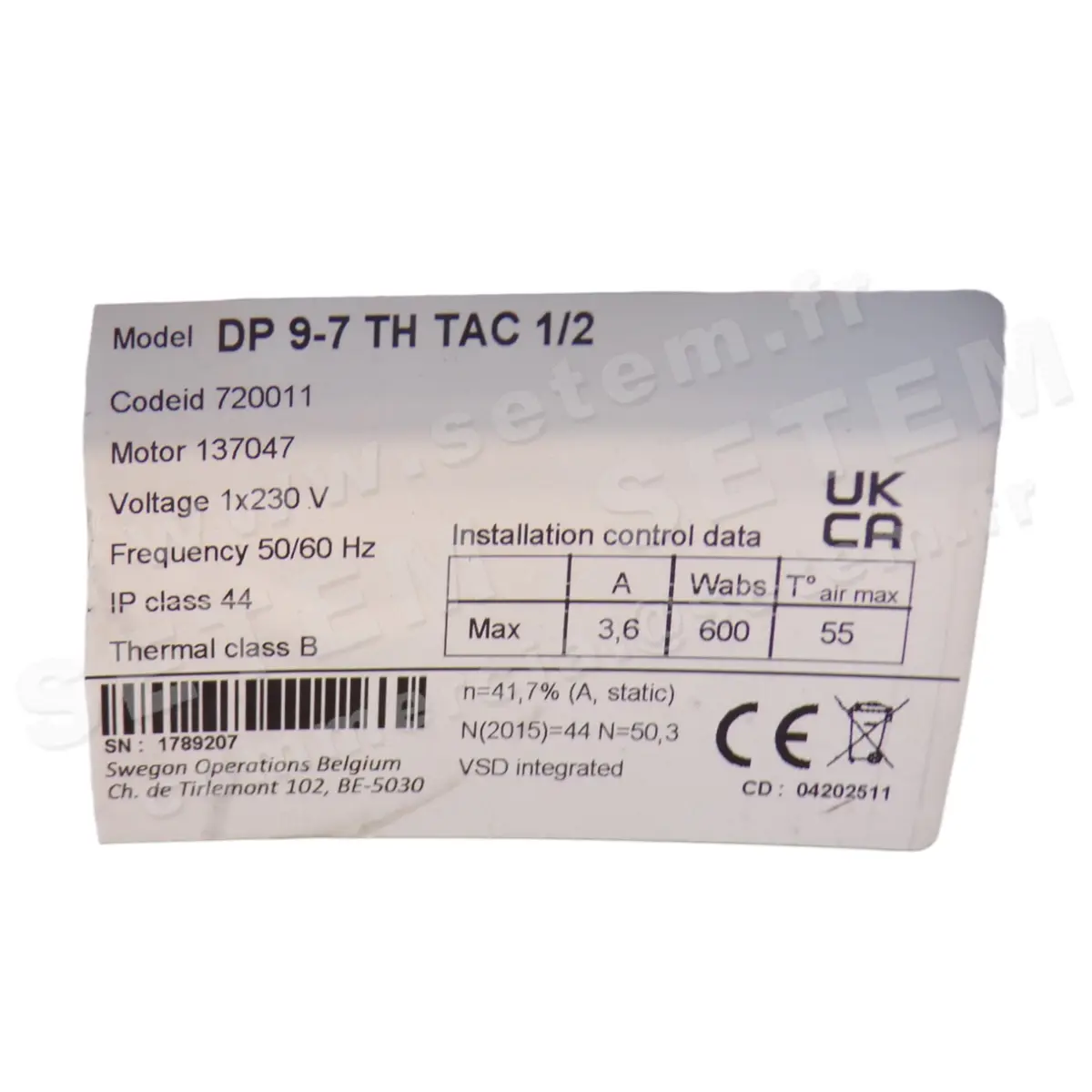 3938001111-VENTILATEUR LEMMENS DP9.7.TH.TAC2.1/2 *720011*