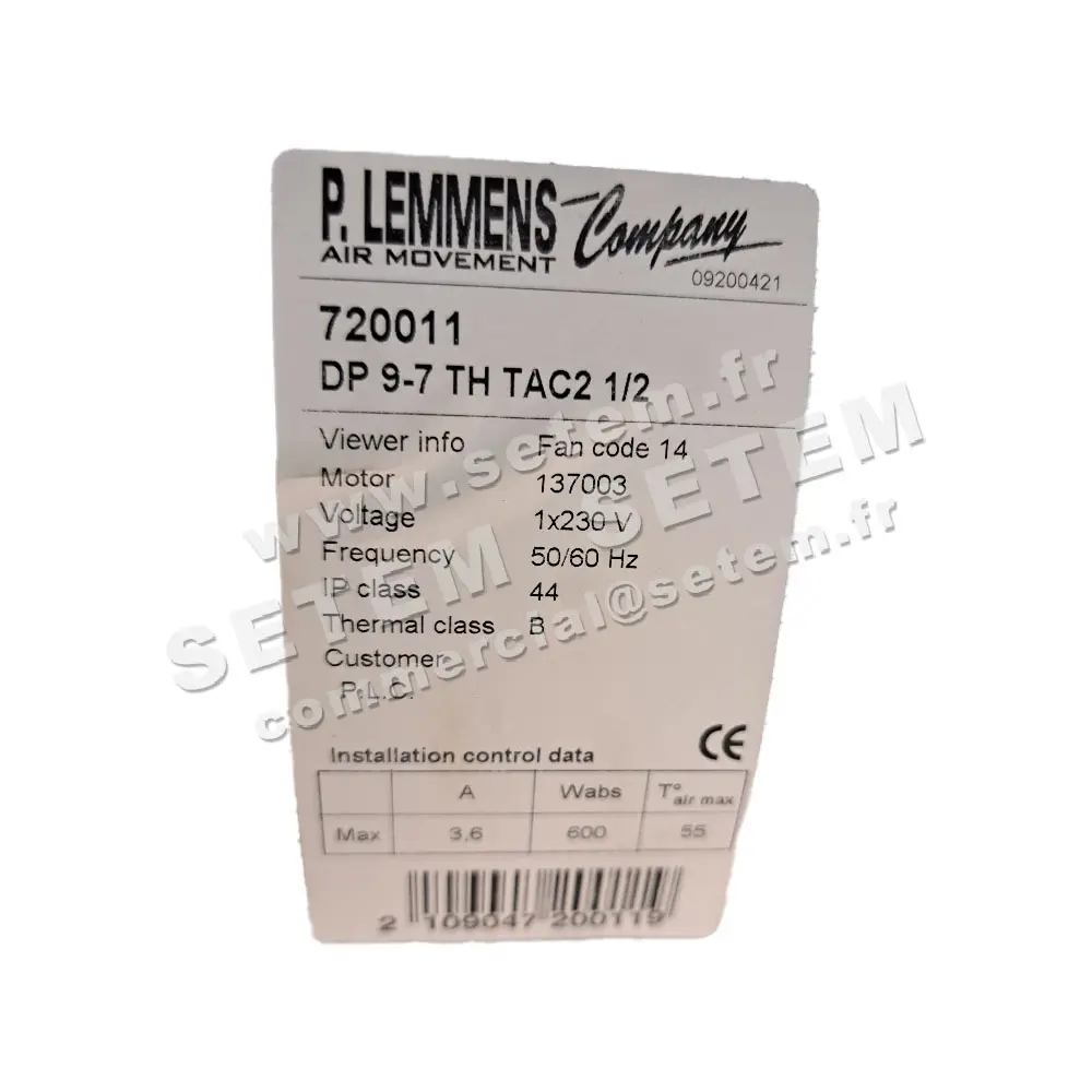 3938001111-VENTILATEUR LEMMENS DP9.7.TH.TAC2.1/2 *720011* 3