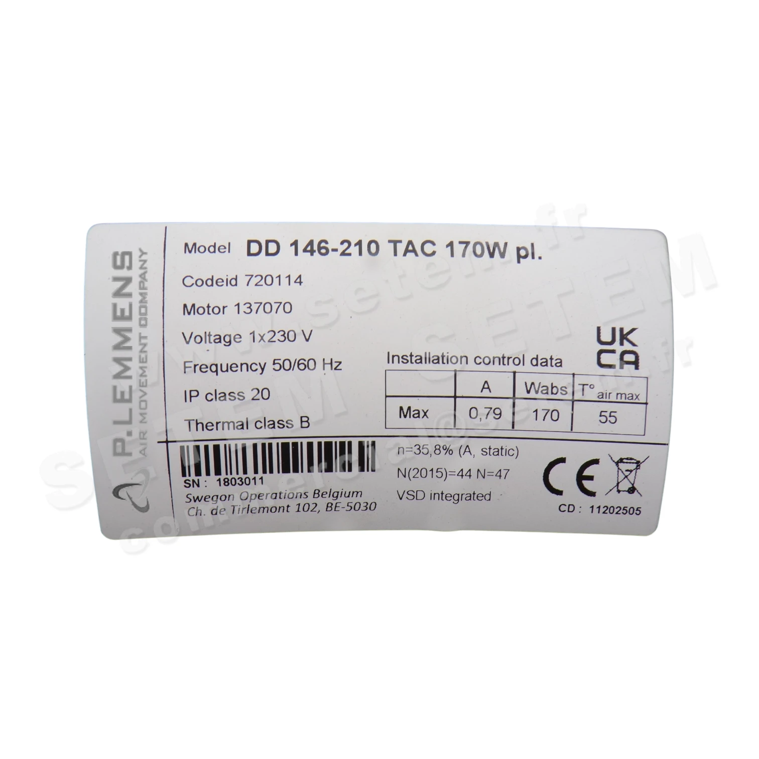 KIT VENTILATEUR DD146-210TAC 720114 D3G146-LV05-38 +CADRE+CABLE 2