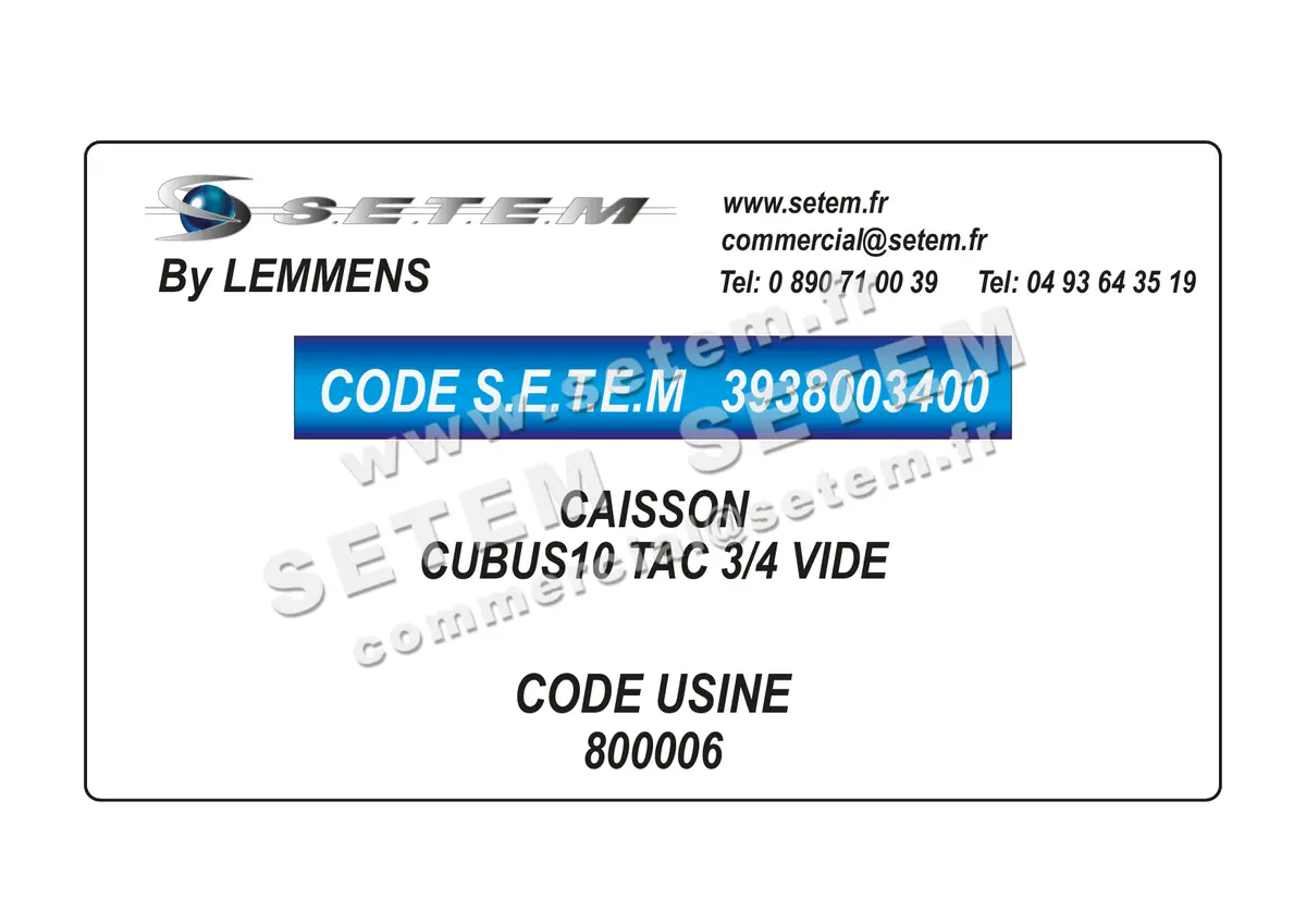 3938003400-CAISSON LEMMENS CUBUS10 TAC 3/4 VIDE *800006* 4