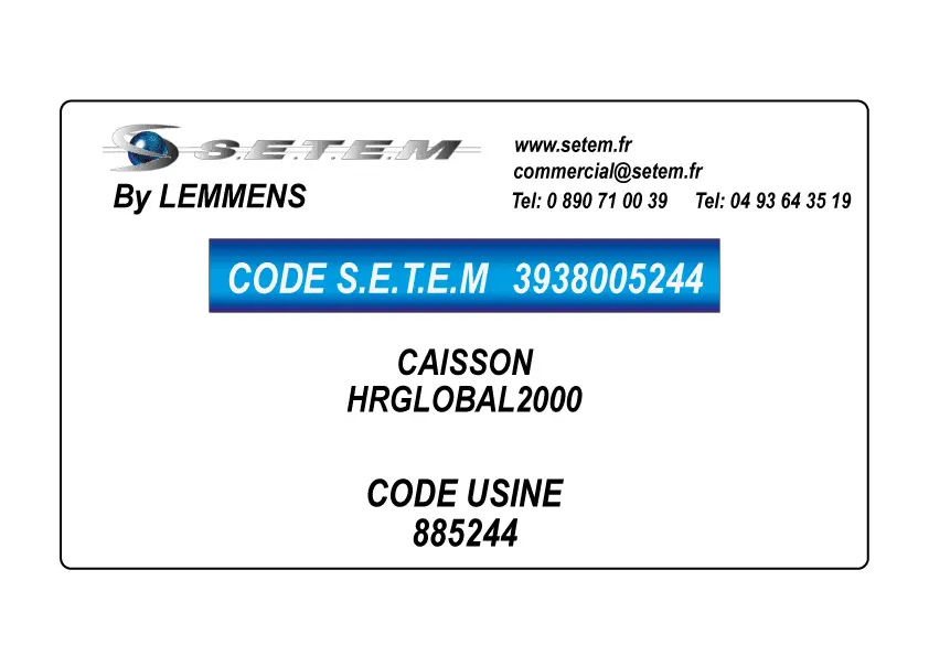 3938005244-CAISSON LEMMENS HRGLOBAL2000 *885244*