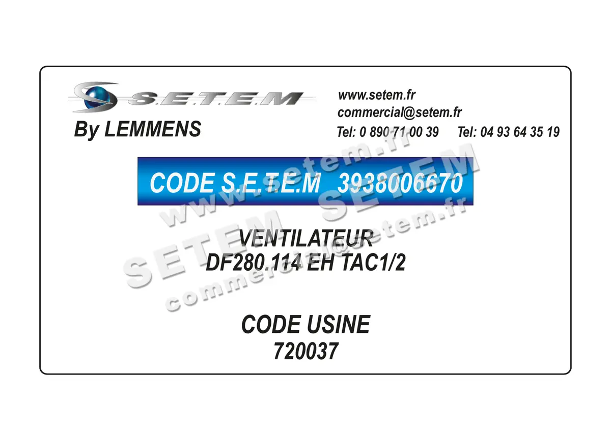 3938006670-VENTILATEUR LEMMENS DF280.114 EH TAC1/2 *720037*