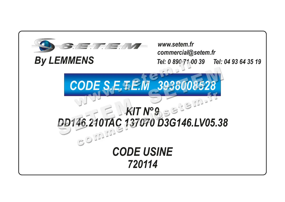 3938008528-KIT N°9 DD146.210TAC 137070 D3G146.LV05.38 LEMMENS *720114* 3
