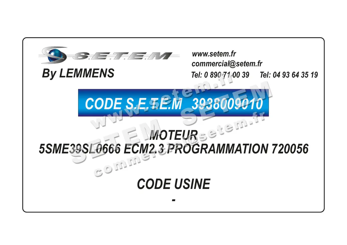 3938009010-MOTEUR LEMMENS 5SME39SL0666 ECM2.3 PROGRAMMATION 720056