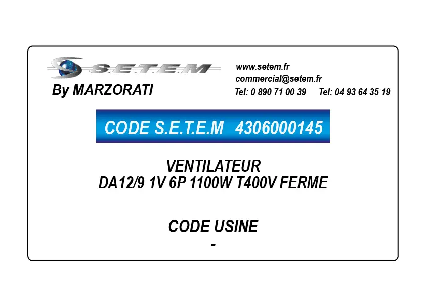 4306000145-VENTILATEUR MARZORATI DA12/9 1V 6P 1100W T400V FERME