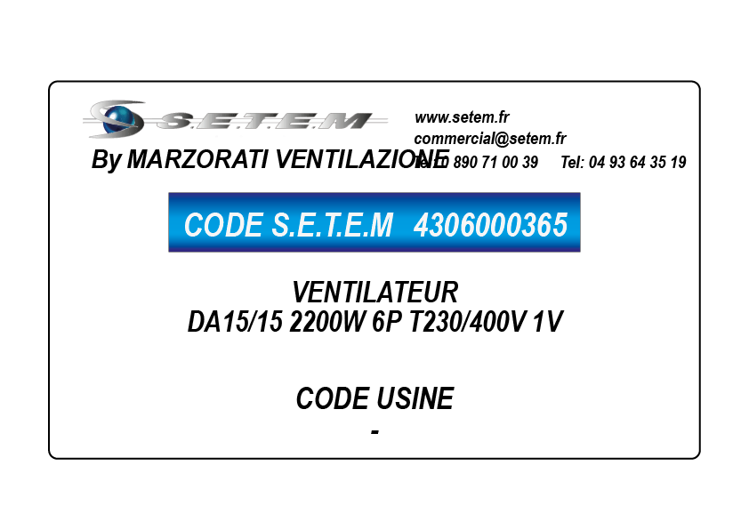 VENTILATEUR DA15/15 2200W 6P T230/400V 1V