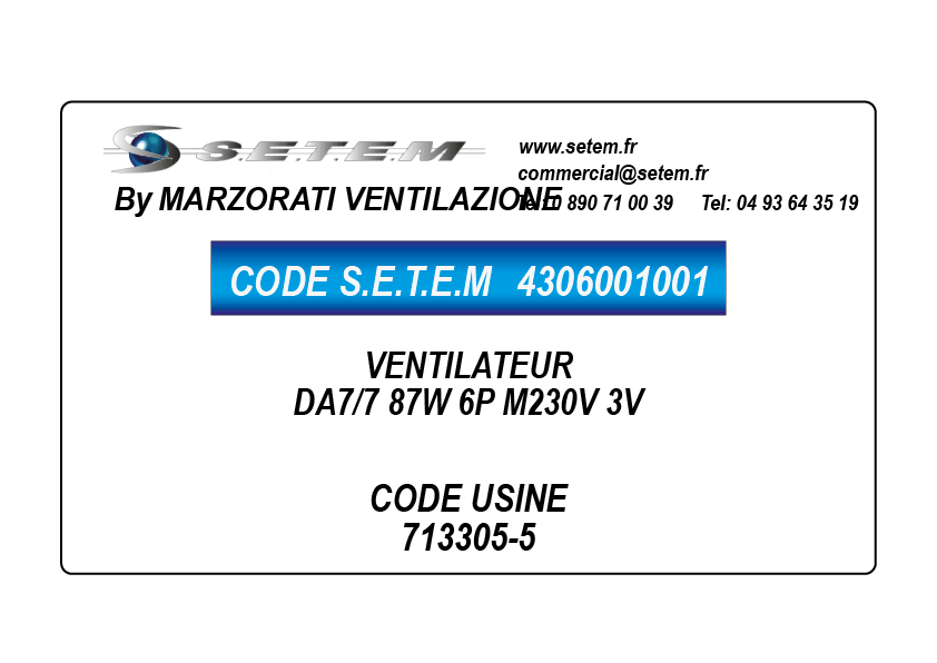 VENTILATEUR DA7/7 87W 6P M230V 3V *713305-5*