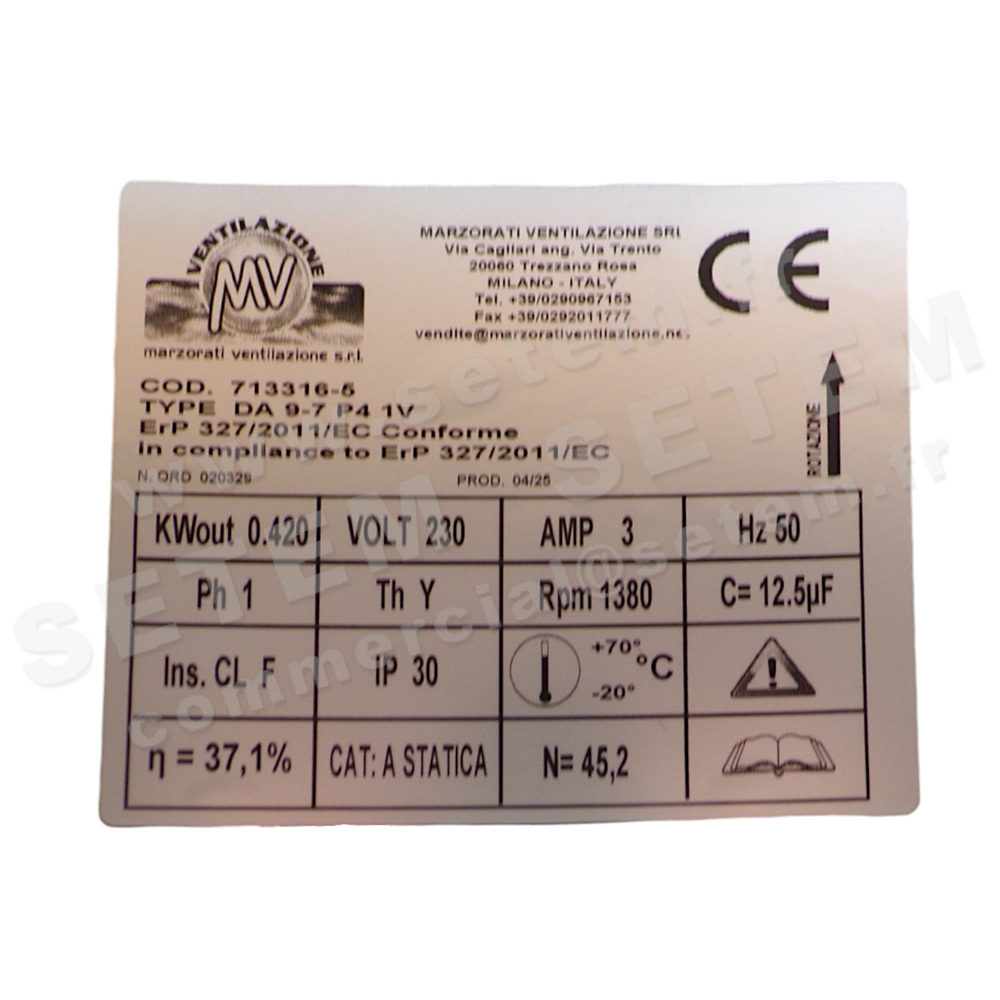 4306001005-VENTILATEUR MARZORATI DA9/7 420W 4P M230V 1V *713316-5* 4