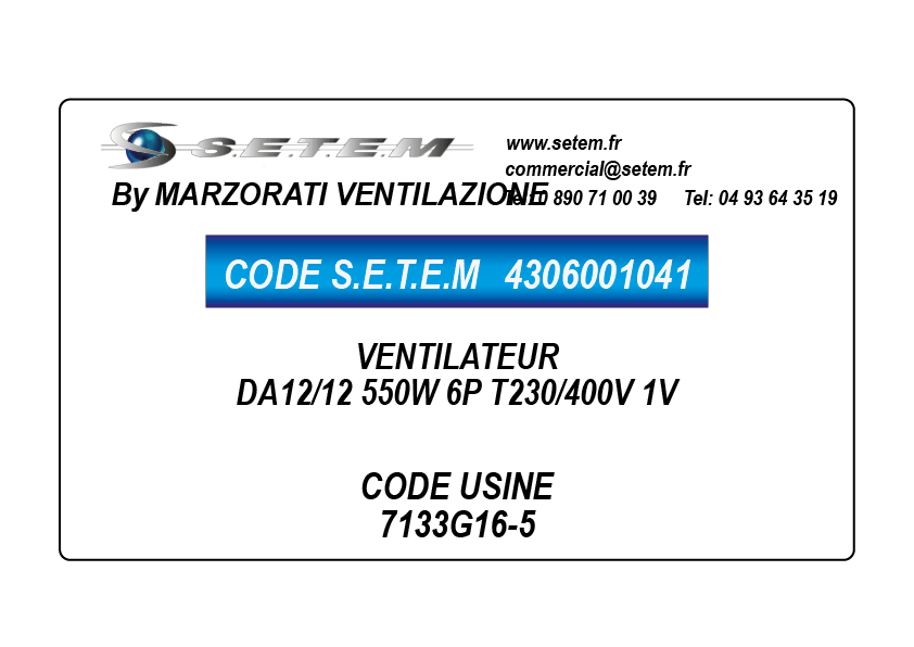 VENTILATEUR DA12/12 550W 6P T230/400V 1V *7133G16-5*