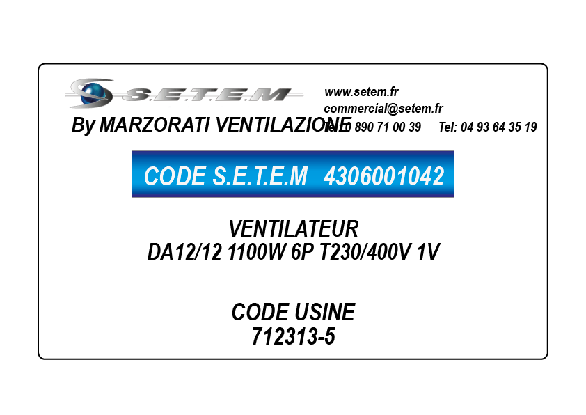 VENTILATEUR DA12/12 1100W 6P T230/400V 1V *712313-5*