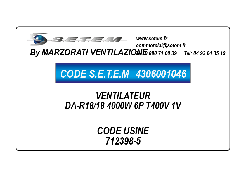 VENTILATEUR DA-R18/18 4000W 6P T400V 1V *712398-5*