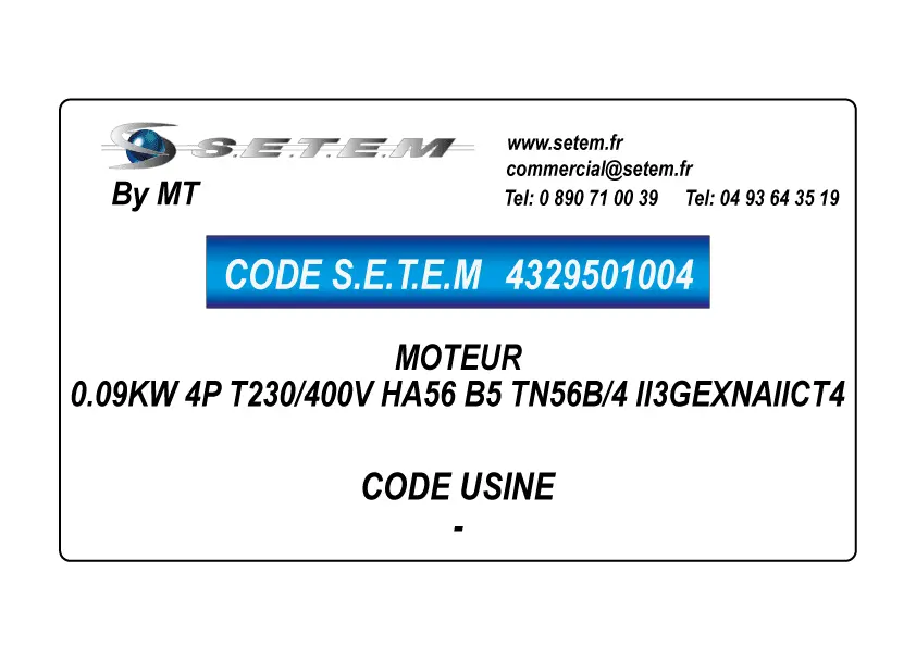 4329501004-MOTEUR MT 0.09KW 4P T230/400V HA56 B5 TN56B/4 II3GEXNAIICT4