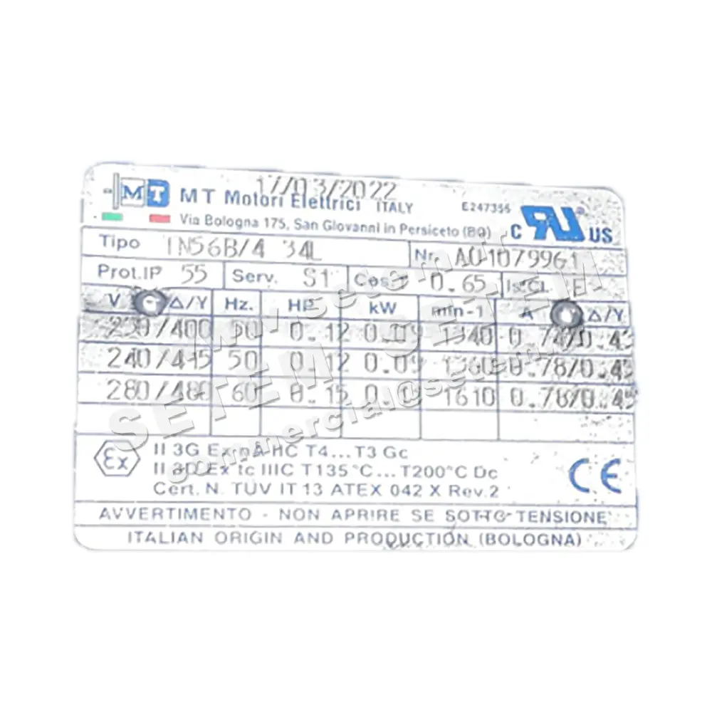 4329501004-MOTEUR MT 0.09KW 4P T230/400V HA56 B5 TN56B/4 II3GEXNAIICT4 2
