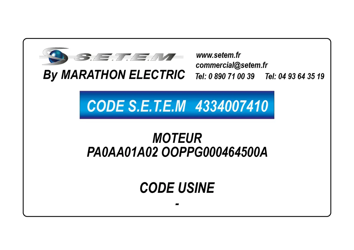 4334007410-MOTEUR MARATHON PA0AA01A02 *OOPPG000464500A* 3