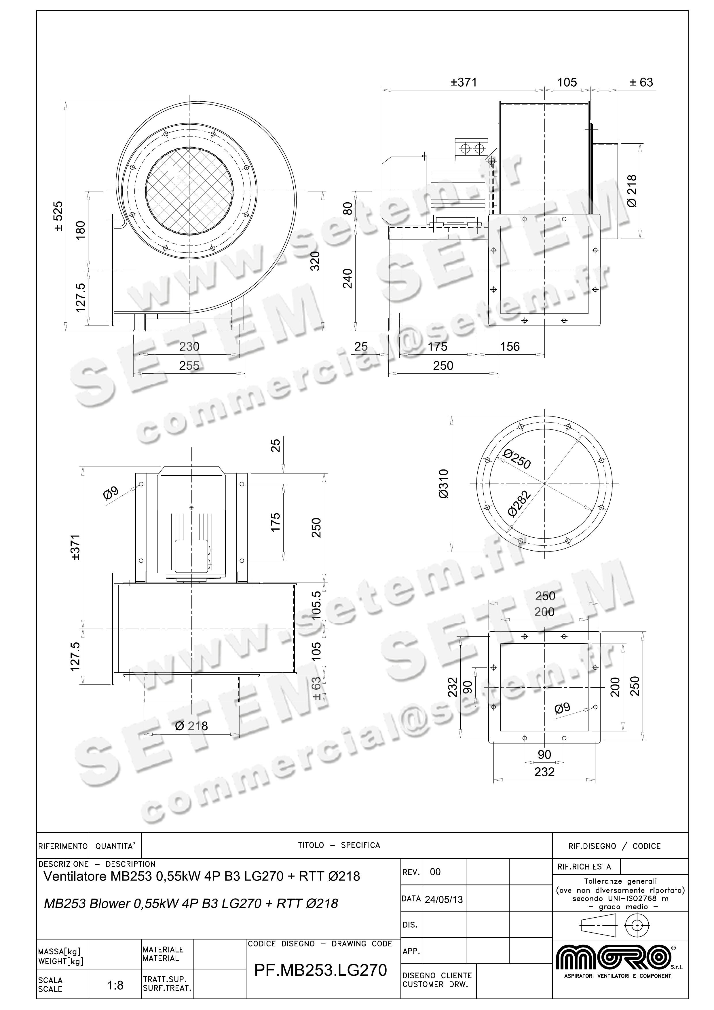 4335000270-VENTILATEUR MORO MB253 LG 270° 0.55KW 4P B3