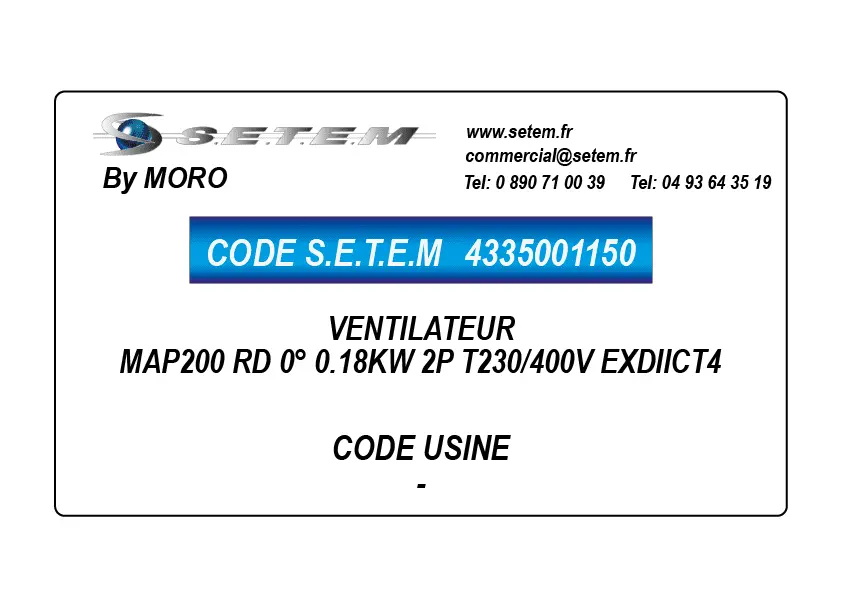 4335001150-VENTILATEUR MORO MAP200 RD 0° 0.18KW 2P T230/400V EXDIICT4