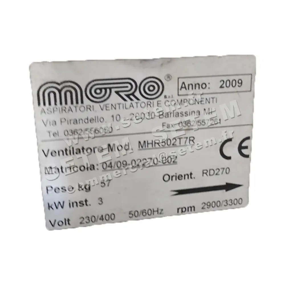 VENTILATEUR MHR502T7R 3KW 2P T230/400V RD 270° 4