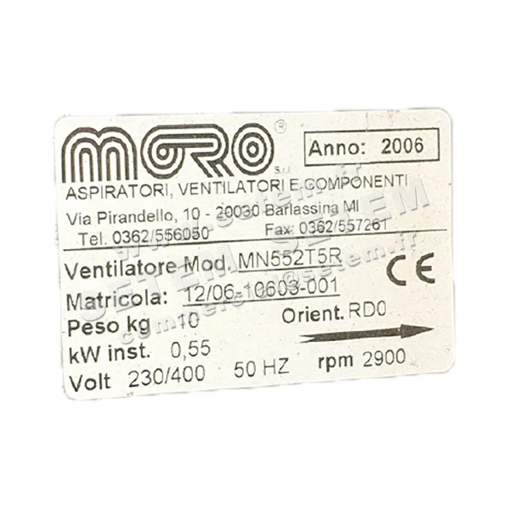 4335002360-VENTILATEUR MORO MN552T5R RD 0° 0.55KW 2P T230/400V 2