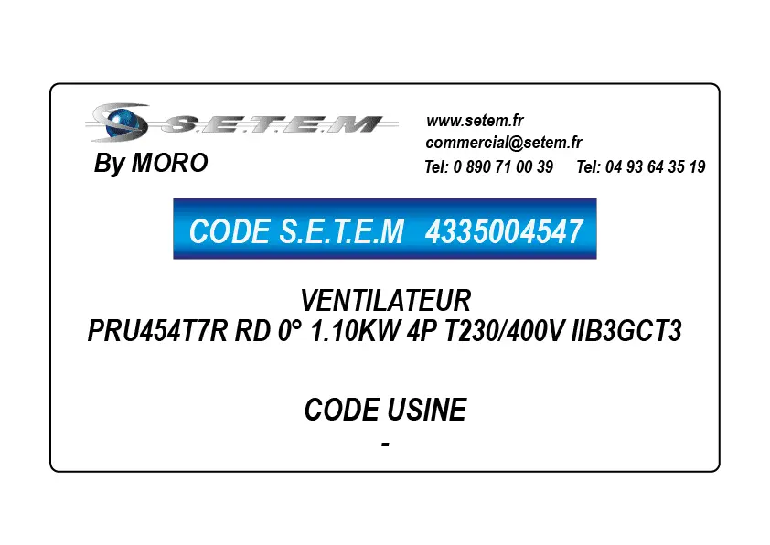 4335004547-VENTILATEUR MORO PRU454T7R RD 0° 1.10KW 4P T230/400V IIB3GCT3