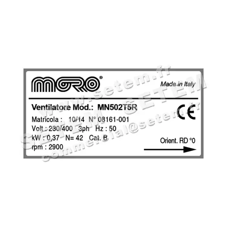 4335005810-VENTILATEUR MORO MN502T5R RD 0° 0.37KW 2P T230/400V 5