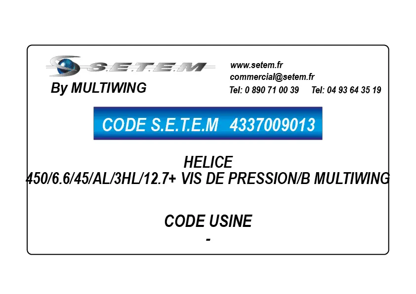 4337009013-HELICE 450/6.6/45/AL/3HL/12.7+ VIS DE PRESSION/B MULTIWING