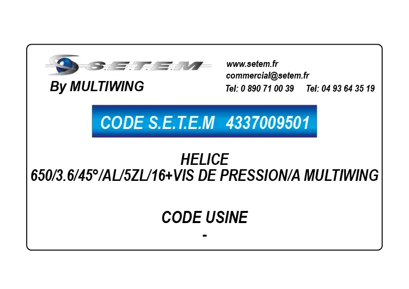 4337009501-HELICE 650/3.6/45°/AL/5ZL/16+VIS DE PRESSION/A MULTIWING