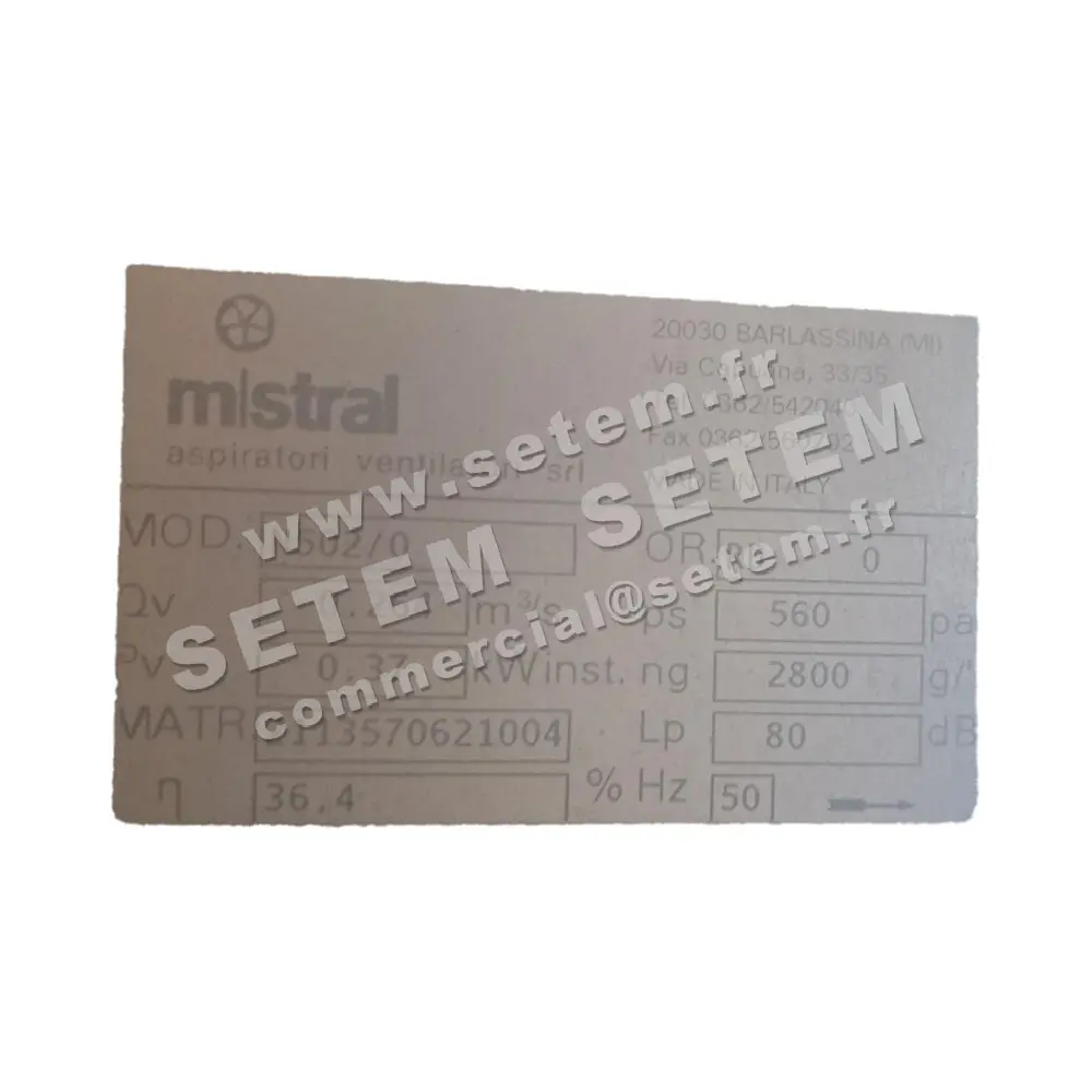 4338001000-VENTILATEUR MISTRAL N502/0 0.37KW 2P T230/400V RD 0° 2