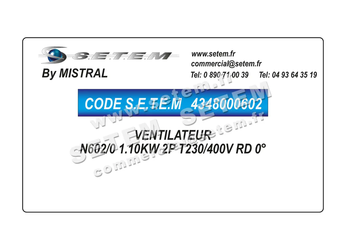 4348000602-VENTILATEUR MISTRAL N602/0 1.10KW 2P T230/400V RD 0° 3