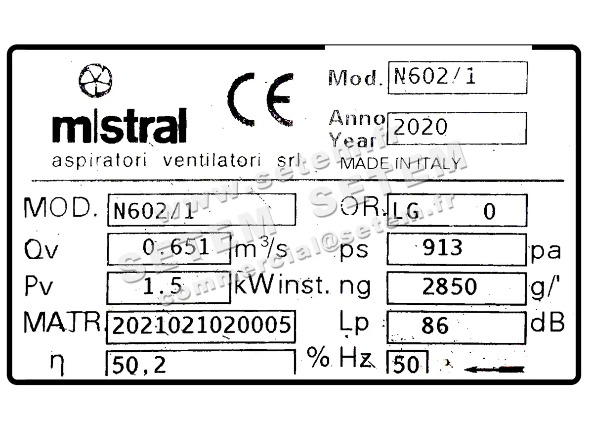 4348001220-VENTILATEUR MISTRAL N602/1 1.50KW 2P T230/400V LG 0°