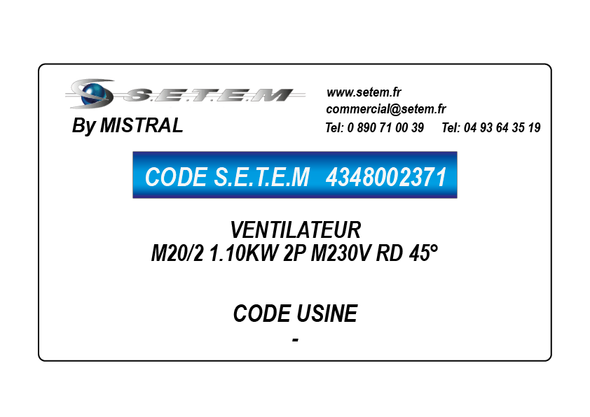 4348002371-VENTILATEUR M20/2 1.10KW 2P M230V RD 45°