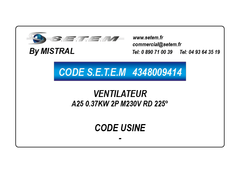VENTILATEUR A25 0.37KW 2P M230V RD 270°