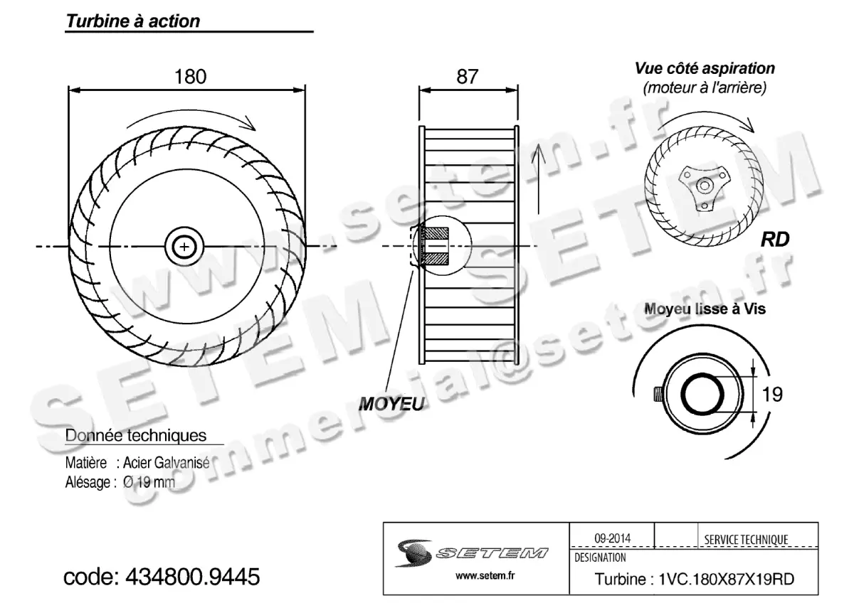 4348009445-TURBINE MISTRAL 1VC.180X87X19RD VIS GALVA SUR VENTILATEUR N552/1 2