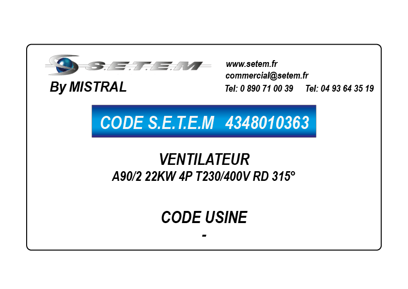 VENTILATEUR A90/2SV 22KW 4P T230/400V LG 0°