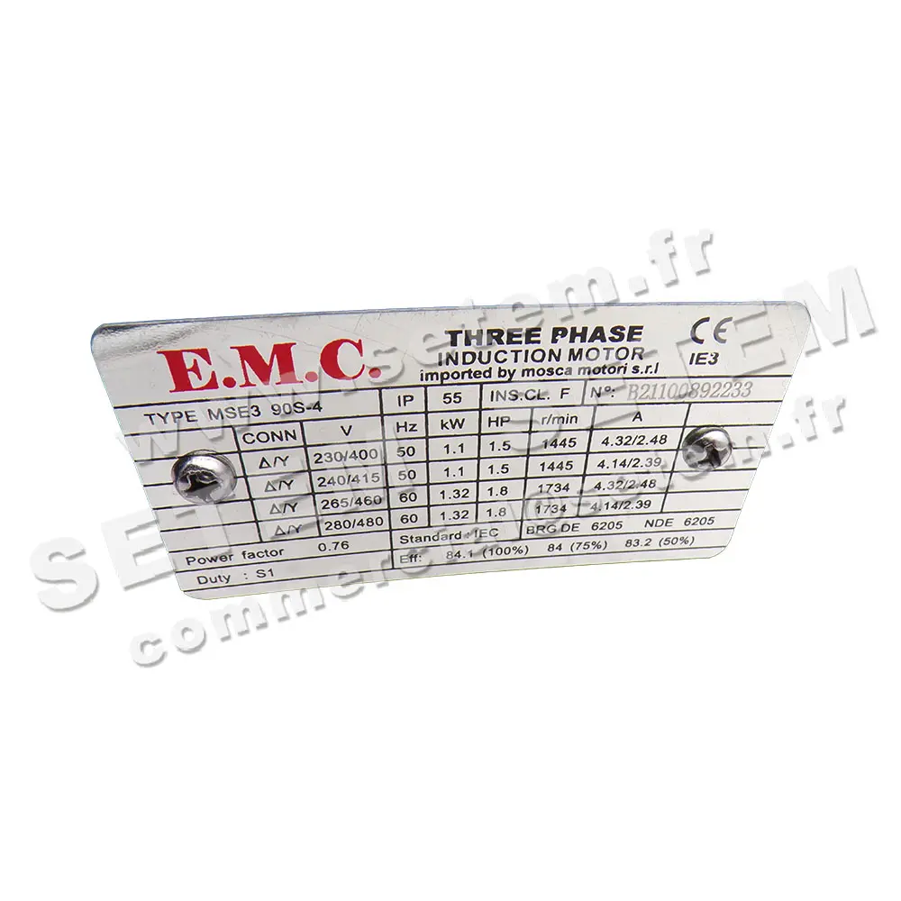 4351501065-MOTEUR EMC ELECTRIC MOTORS 1.10KW 4P T230/400V HA90 B3 MSE390S-4 4