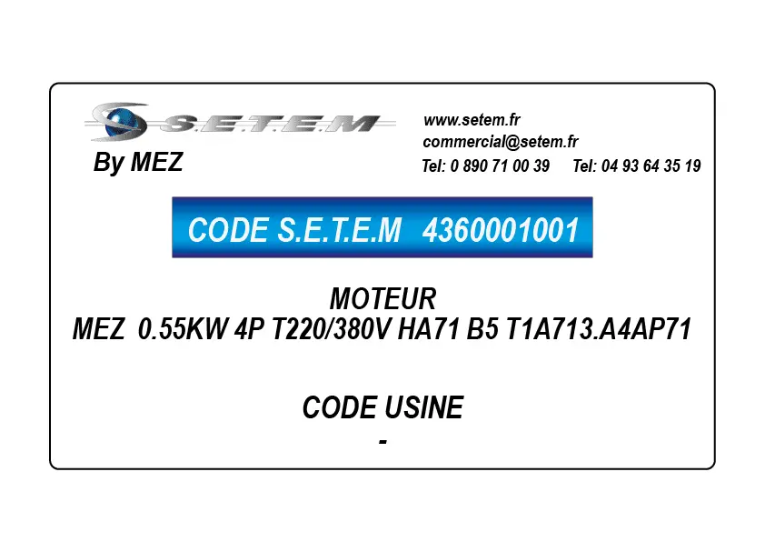 4360001001-MOTEUR MEZ 0.55KW 4P T220/380V HA71 B5 T1A713.A4AP71