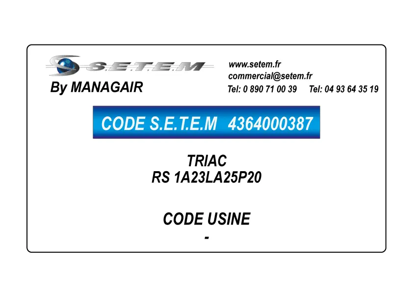 4364000387-TRIAC RS 1A23LA25P20 MANAGAIR