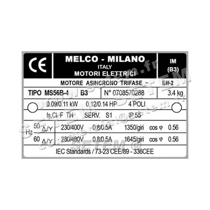 4366001000-MOTEUR MELCO 0.09KW 4P T230/400V HA56 B3 MS56B.4