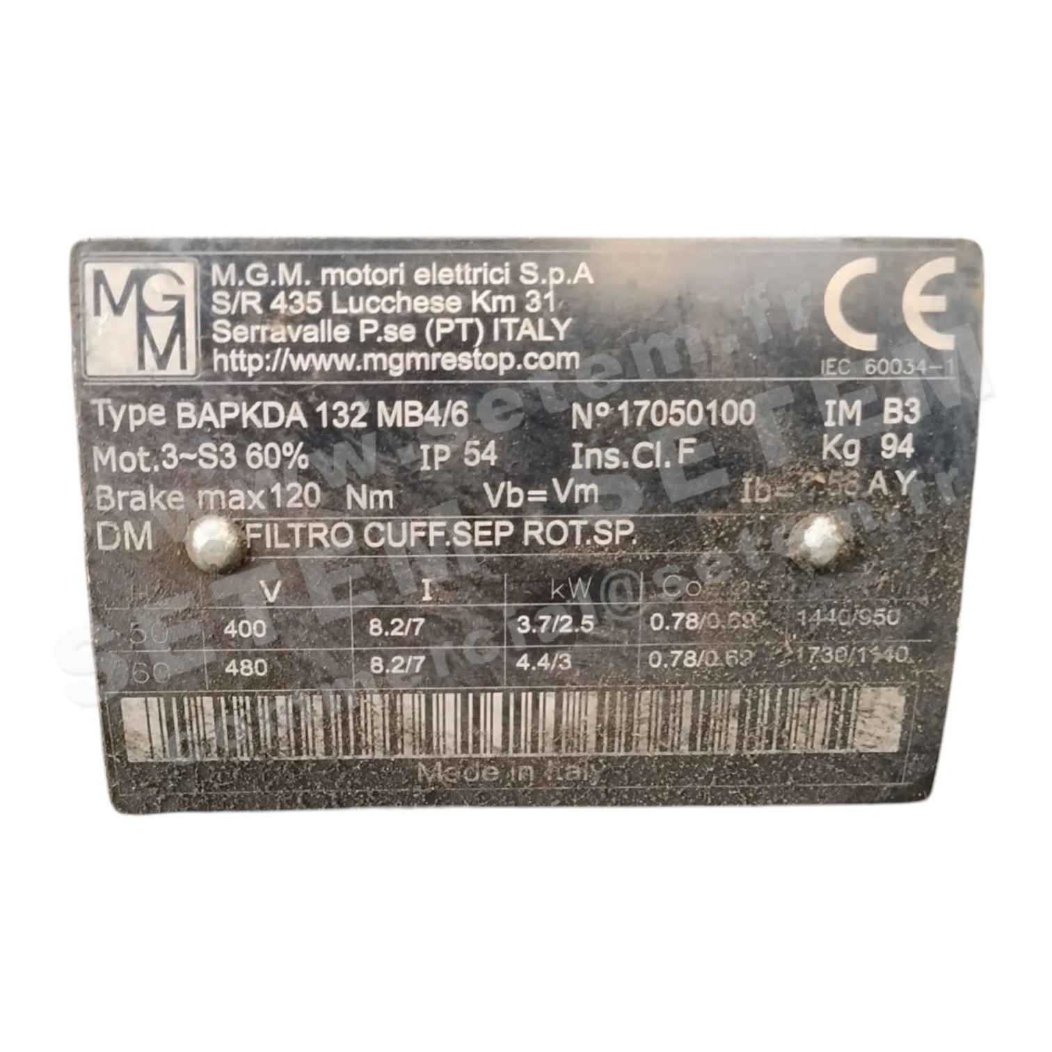 MOTEUR 3.70/2.50KW 4/6P T400V HA132 B3 BAPKDA132MB4/6 2