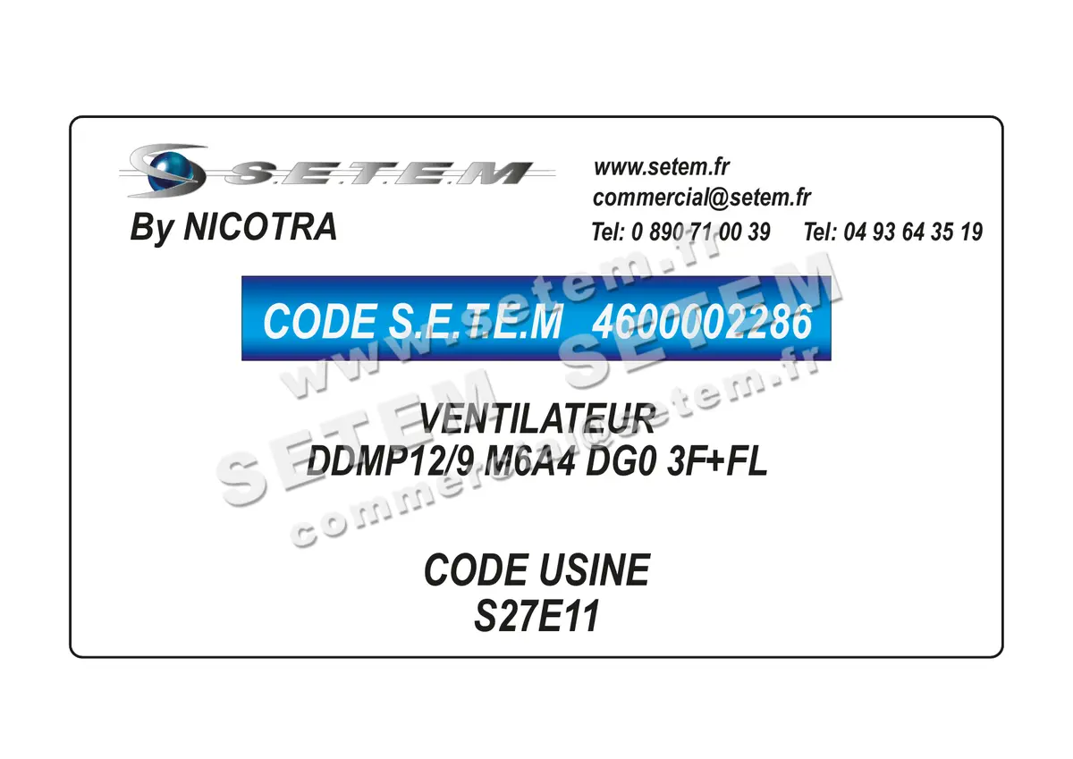 4600002286-VENTILATEUR NICOTRA DDMP12/9 M6A4 DG0 3F+FL *S27E11*