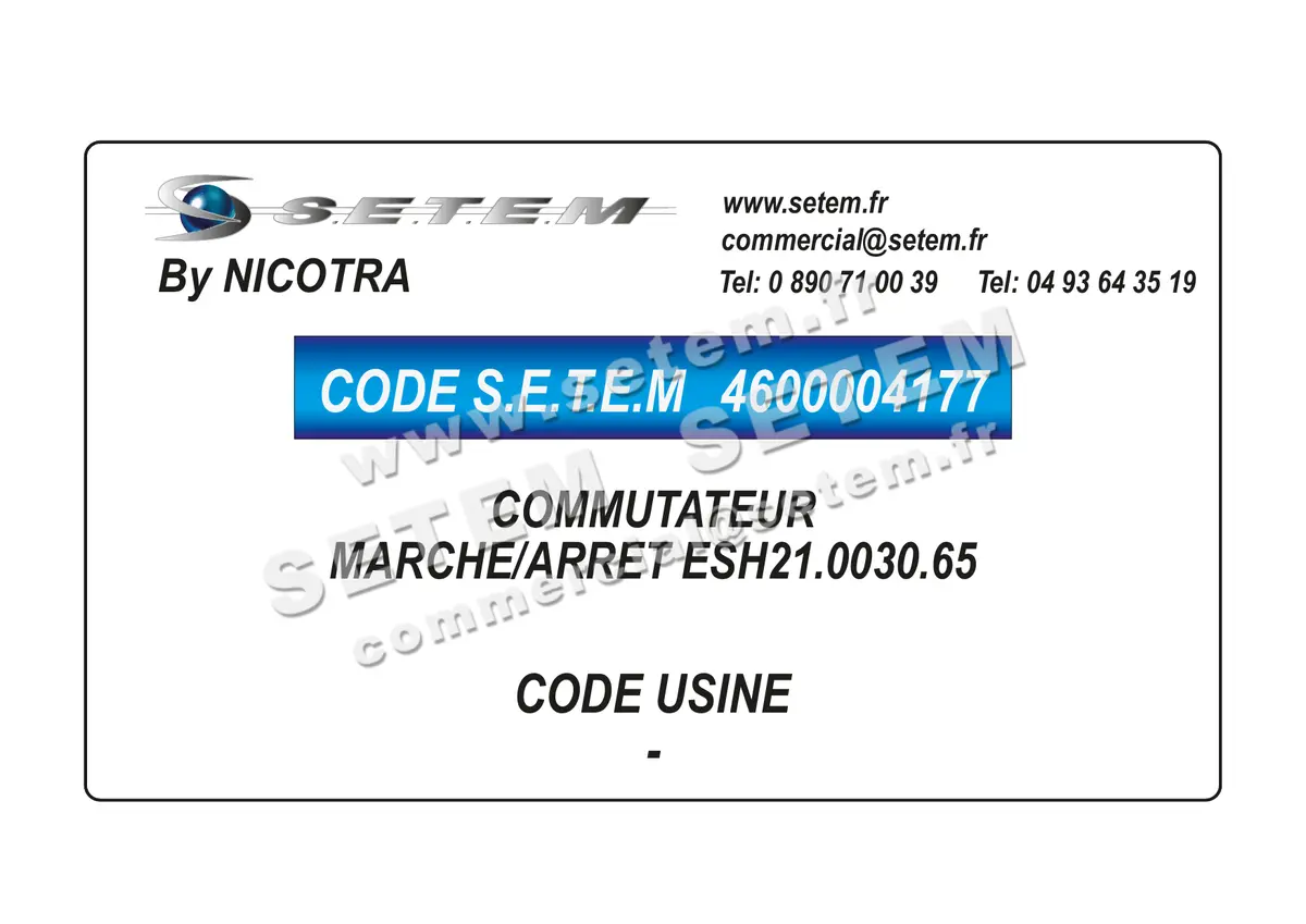 4600004177-COMMUTATEUR MARCHE/ARRET ESH21.0030.65 NICOTRA
