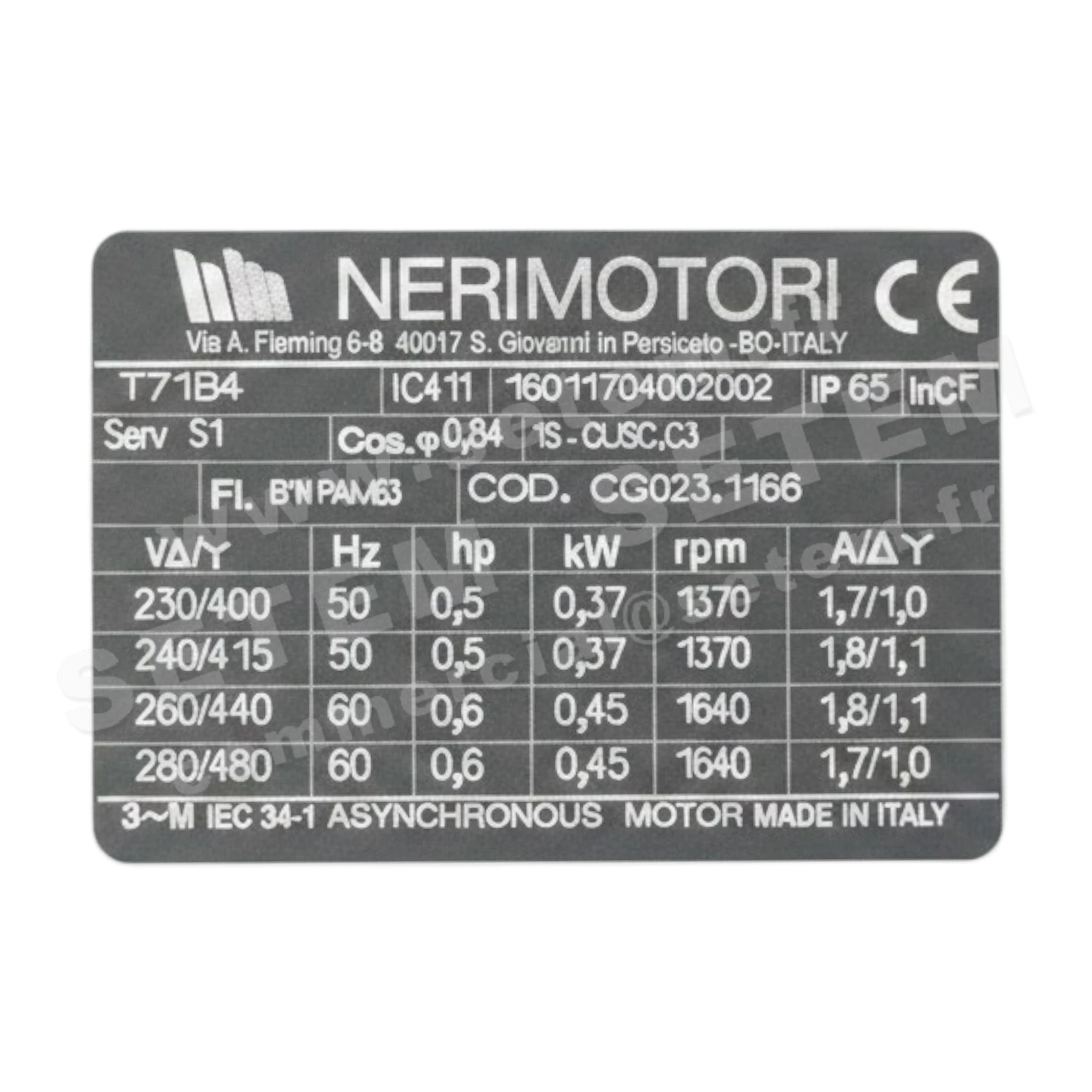 4621001042-MOTEUR NERI 0.37KW 4P T230/400V HA71 T71B4