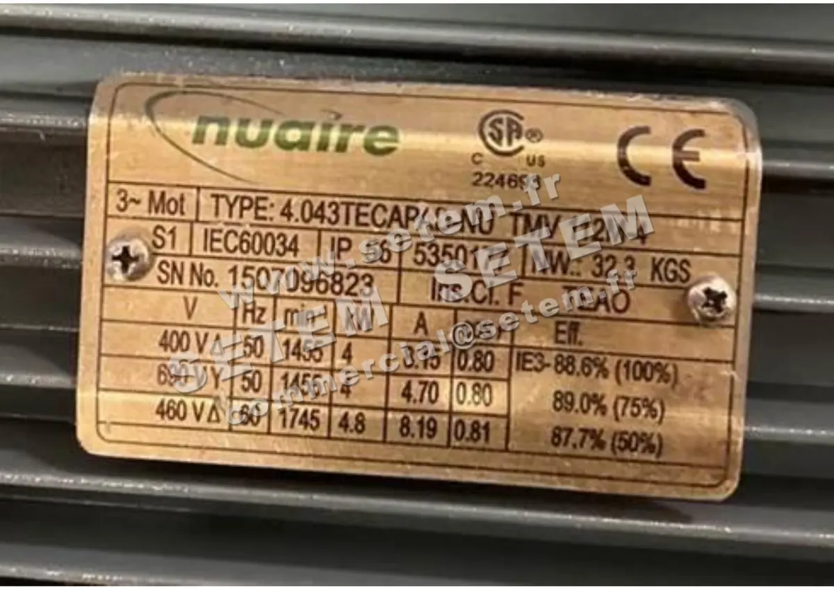 4623001200-MOTEUR NUAIRE 4KW 4P T400/690V HA112 4.043TECAPAD.NU TMV112M.4 2