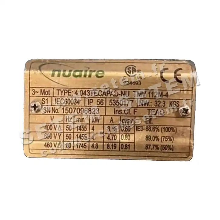 4623001200-MOTEUR NUAIRE 4KW 4P T400/690V HA112 4.043TECAPAD.NU TMV112M.4 2